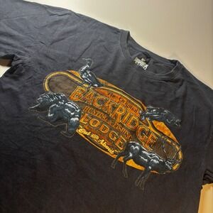 Outdoor Life Backridge Lodge Graphic T-Shirt Hunting Fishing Animal Nature